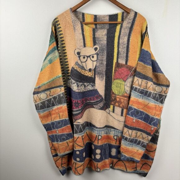 YESNO Womens 3XL Oversized Soft Cozy Graphic Pullover Wool & Cotton Sweater Bear - Picture 2 of 11